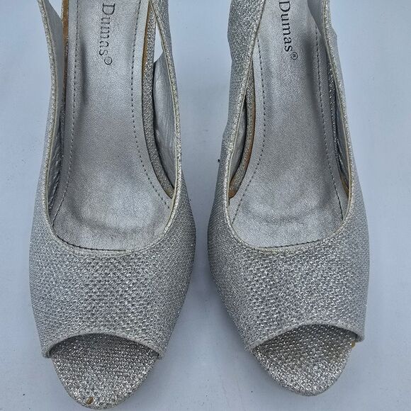 Pierre Dumas Womens Silver/Glitter Ankle Strap Dress High Heels- 8 1/2  preowned - Picture 2 of 9